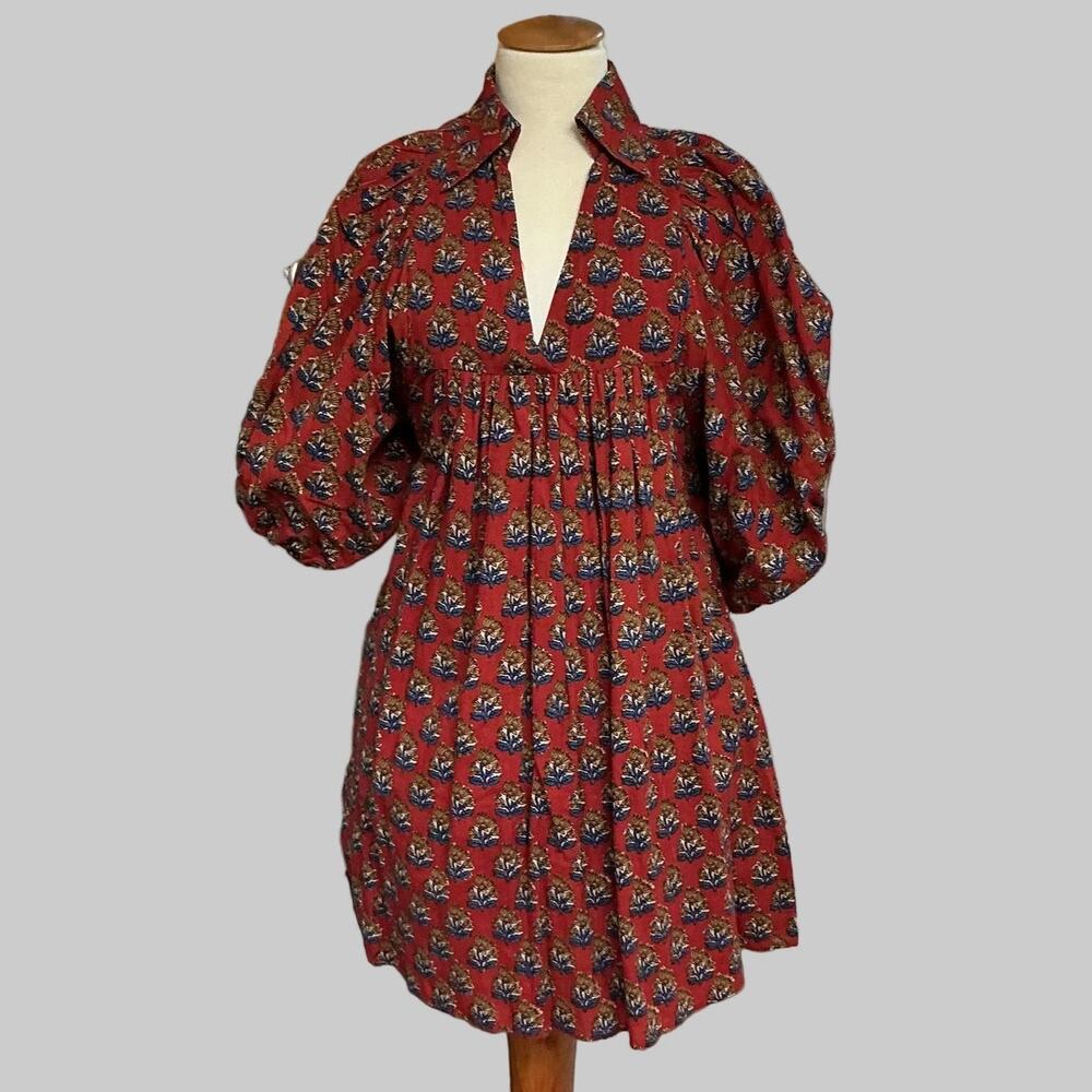 Saule Parc rust floral cotton dress, size XS
